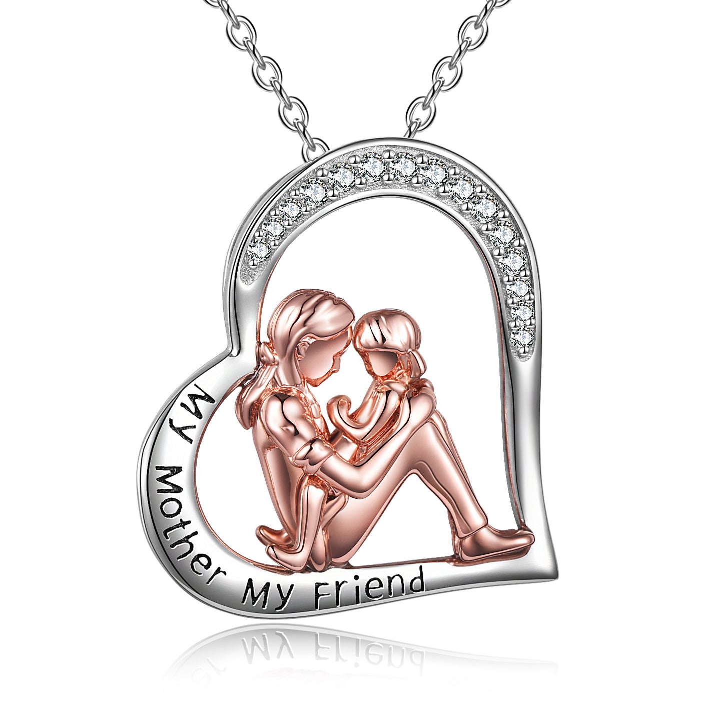 "My Mother My Friend" Mother and Daughter Necklace 925 Sterling Silver