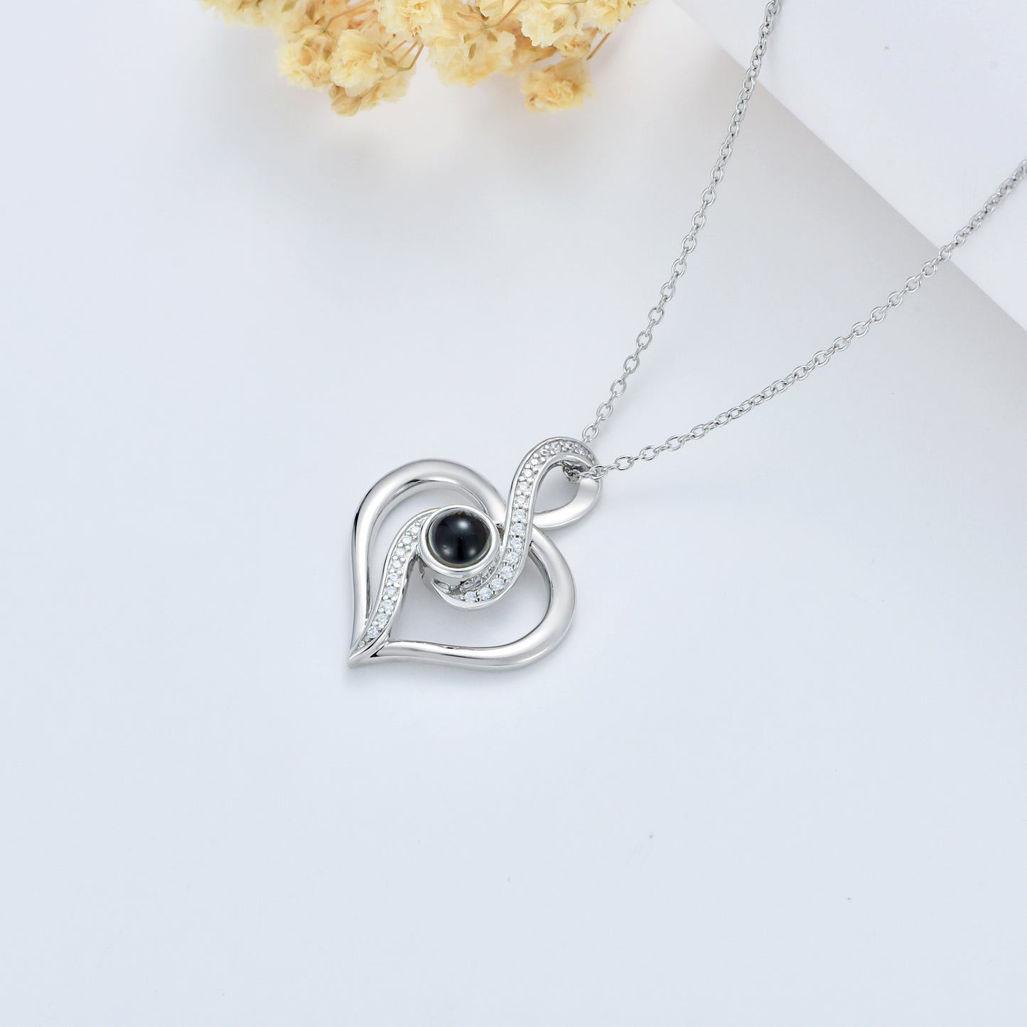 I Love You 100 Languages Heart Infinity Projection Necklace 925 Sterling Silver