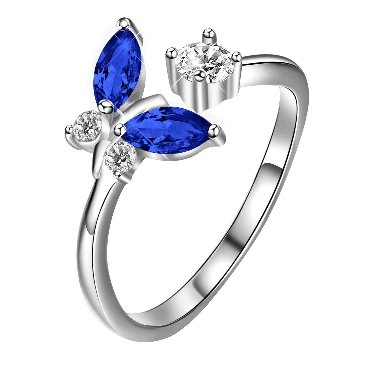 Butterfly Ring with Sapphire Blue Crystal 925 Sterling Silver