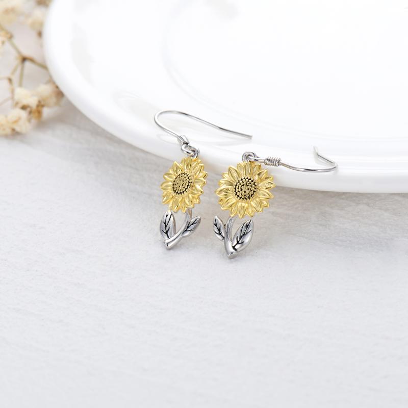 Sunflower Dangle Earrings 925 Sterling Silver