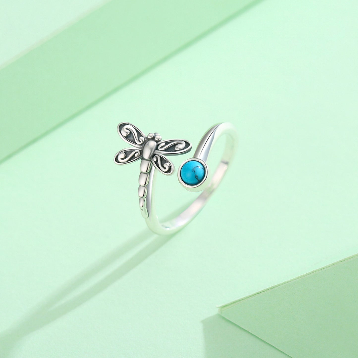 Dragonfly Turquoise Open Ring 925 Sterling Silver