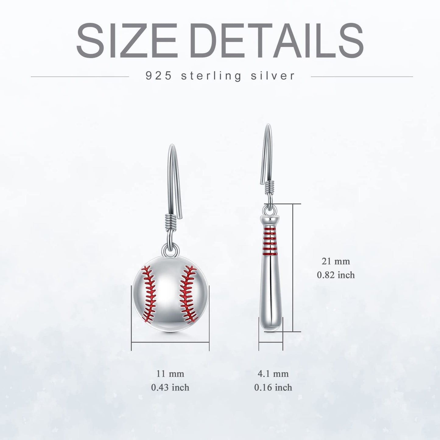 Baseball & Bat 925 Sterling Silver Earrings