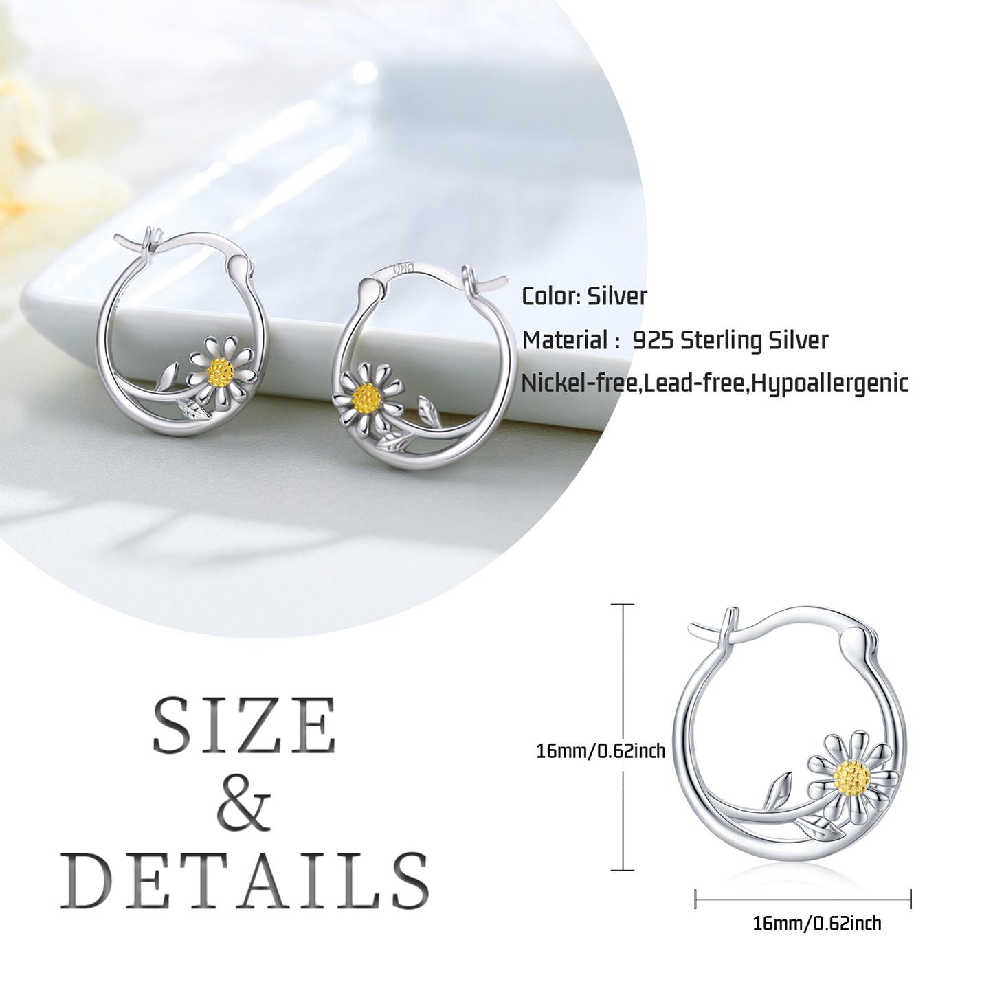 Daisy Small Huggie Hoop Earrings 925 Sterling Silver