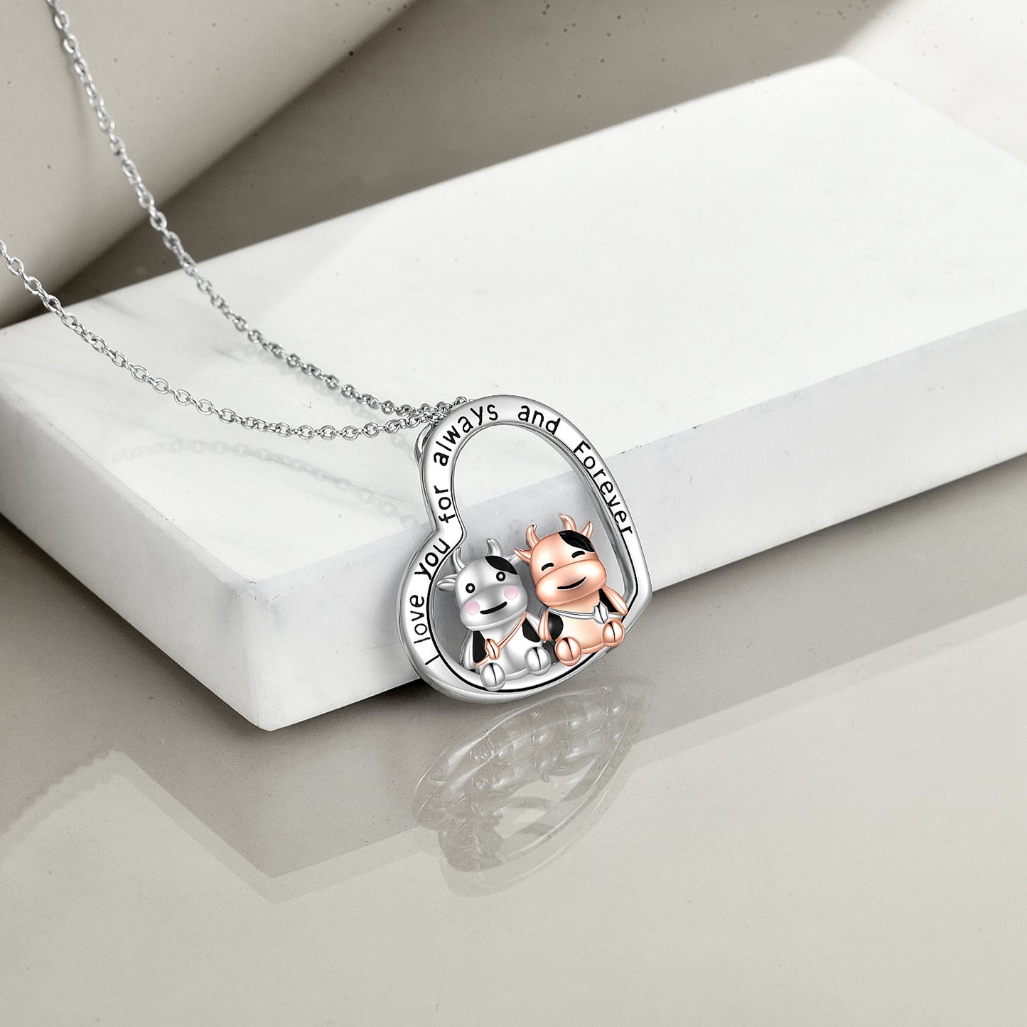 I Love You Always and Forever Cow Necklace 925 Sterling Silver