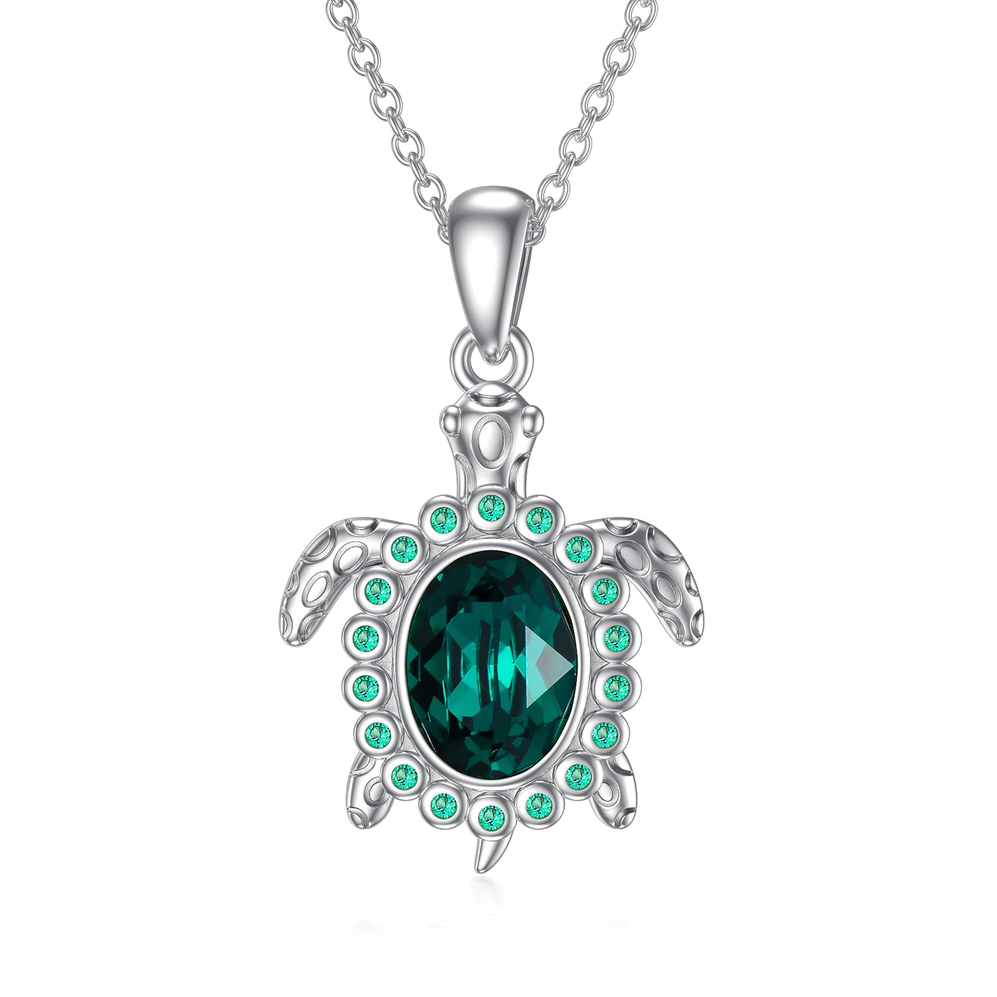 Green Crystal Turtle Necklace 925 Sterling Silver