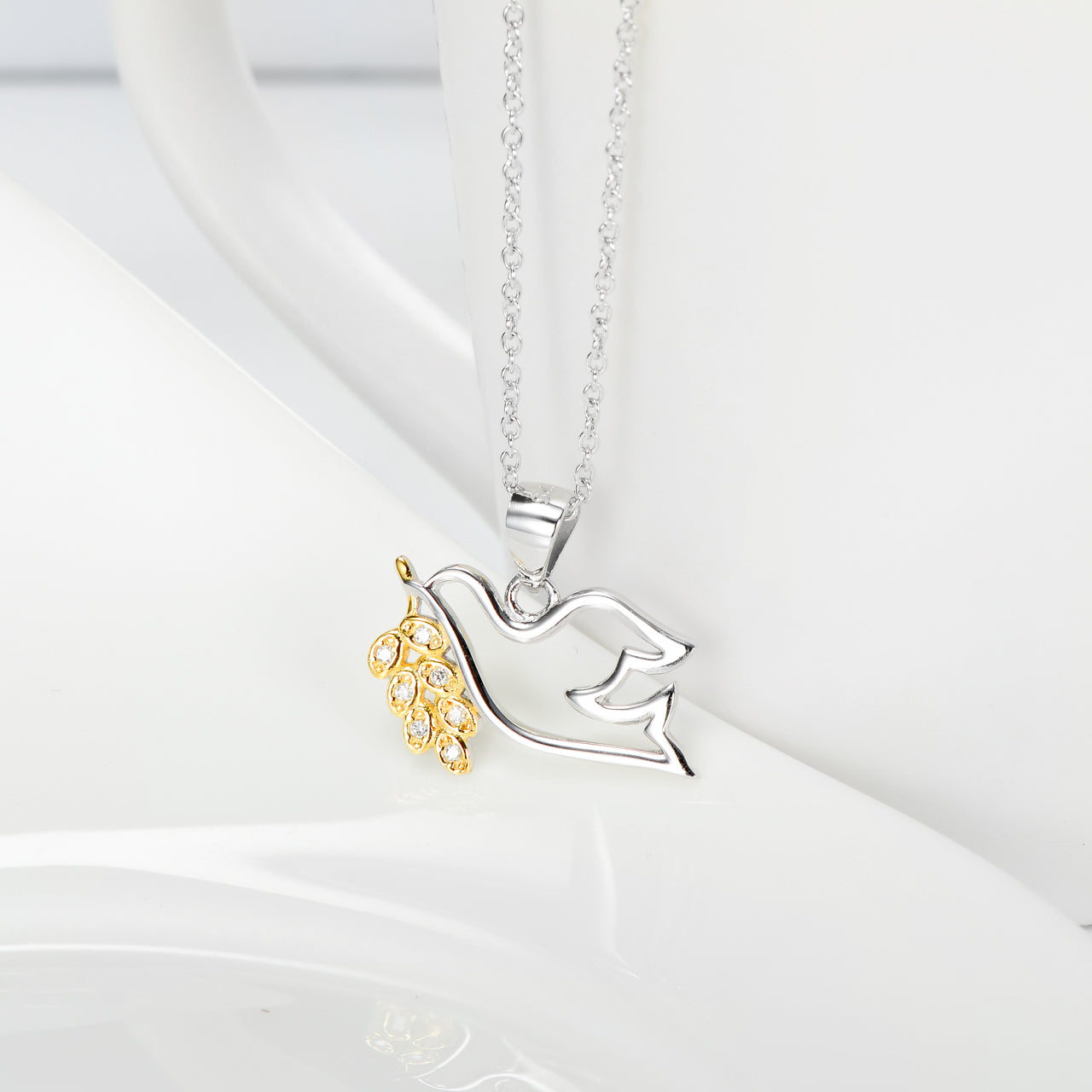 Peace Dove Pendant Gold Plated 925 Sterling Silver Necklace