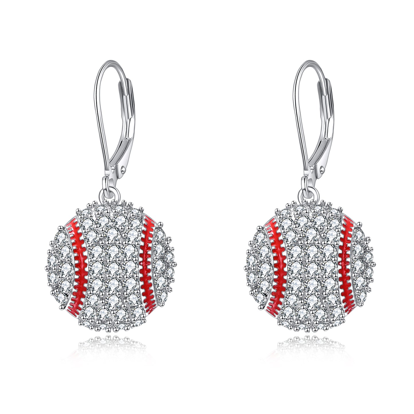 Baseball Earrings 925 Sterling Silver Leverback Dangle Drop Earrings Sports Jewelry