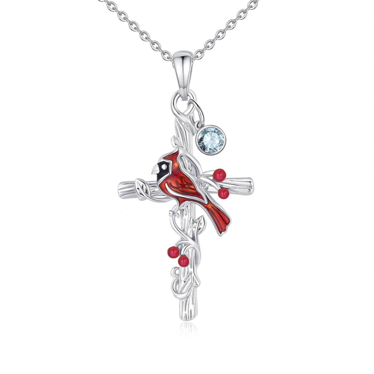 Cardinal Cross Birthstone Necklace 925 Sterling Silver