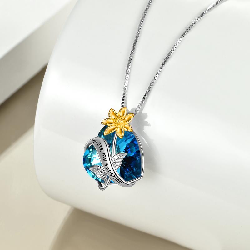 You Are My Sunshine Sunflower Pendant Necklace 925 Sterling Silver with Crystal