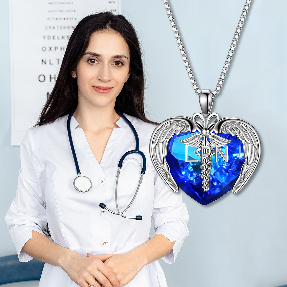 Nurse Caduceus Heart Necklace for RN - NP - LPN