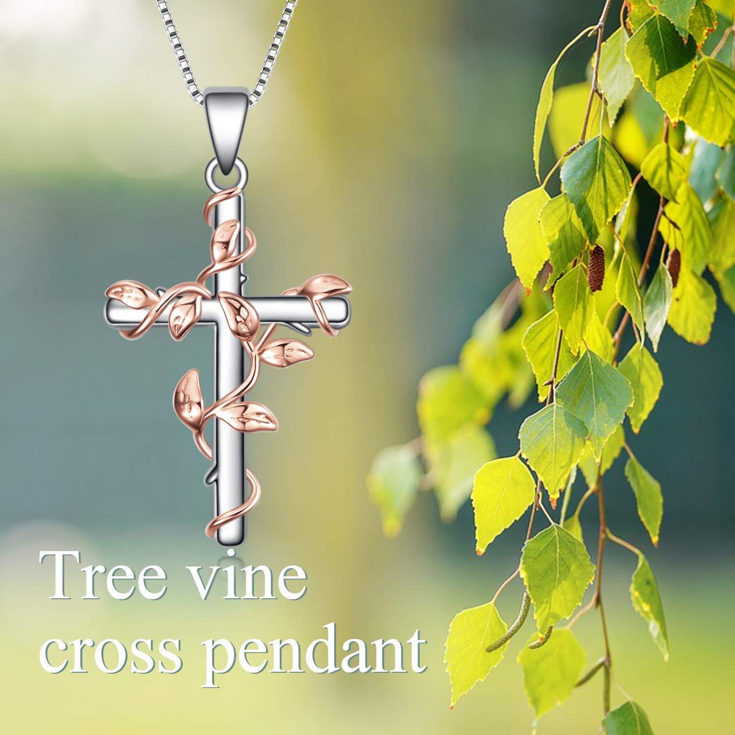 925 Sterling Silver Rose Flower Cross Pendant Necklace