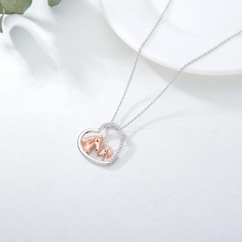 Mama and Baby Horse Heart Mother Daughter Necklace 925 Sterling Silver