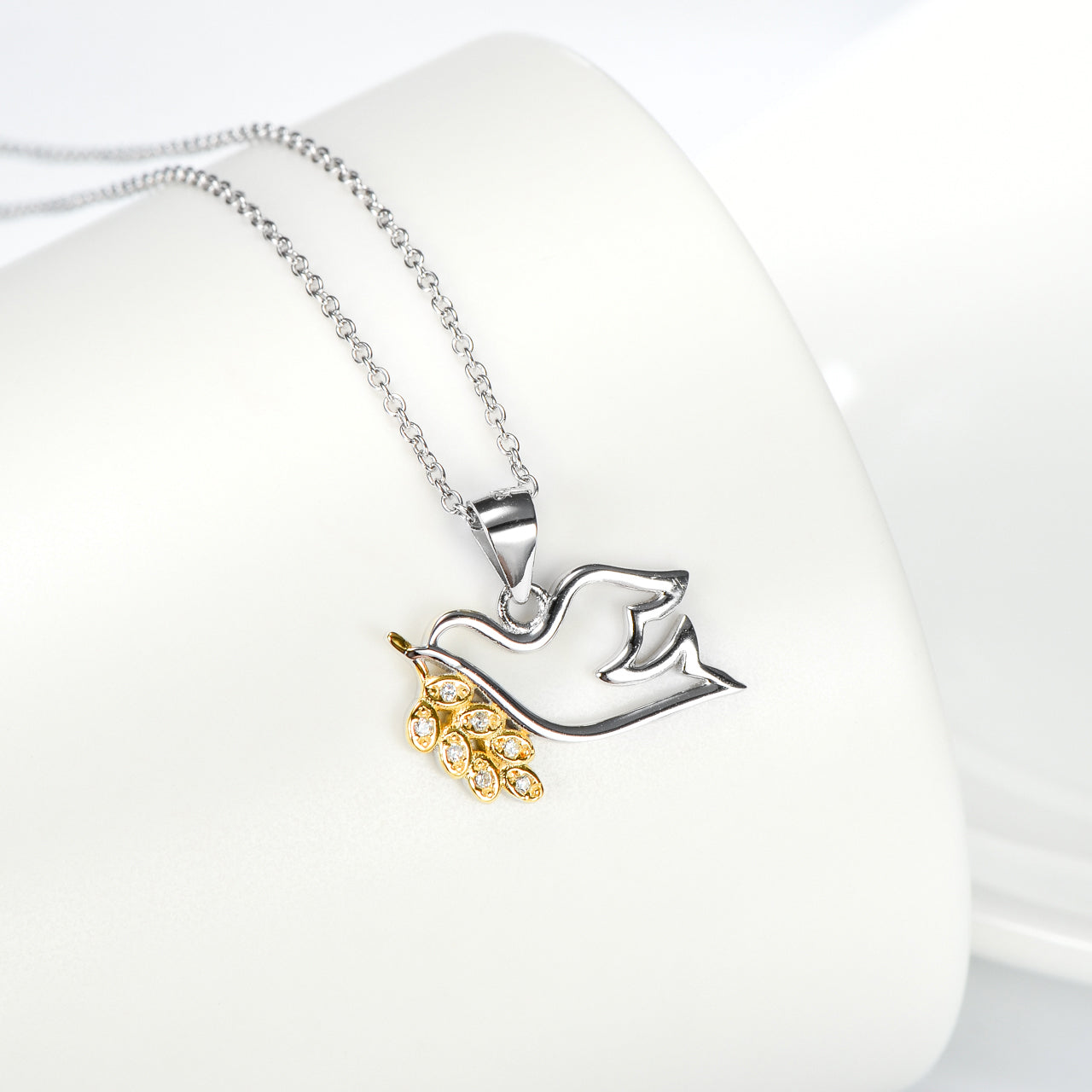 Peace Dove Pendant Gold Plated 925 Sterling Silver Necklace