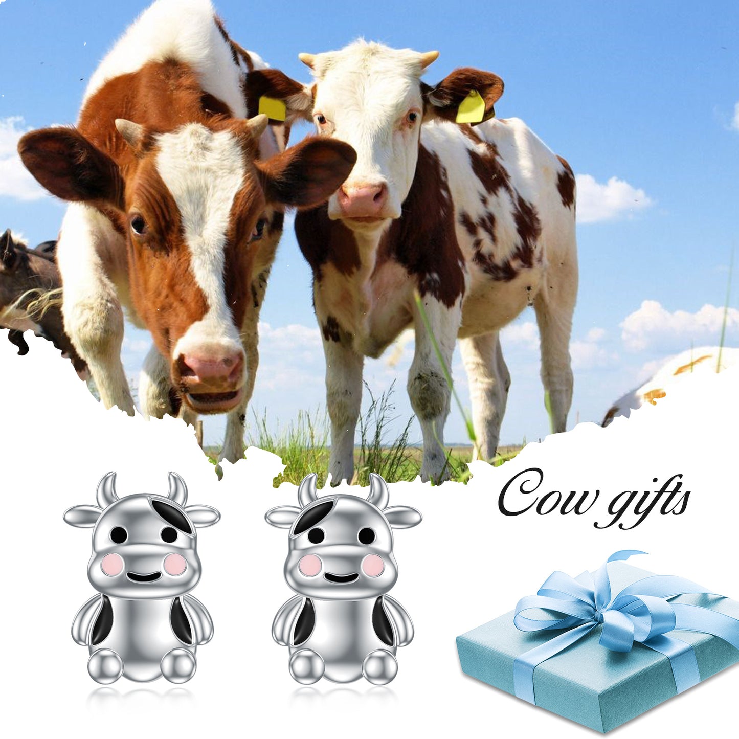 Cute Cow Earrings 925 Sterling Silver Stud Earrings