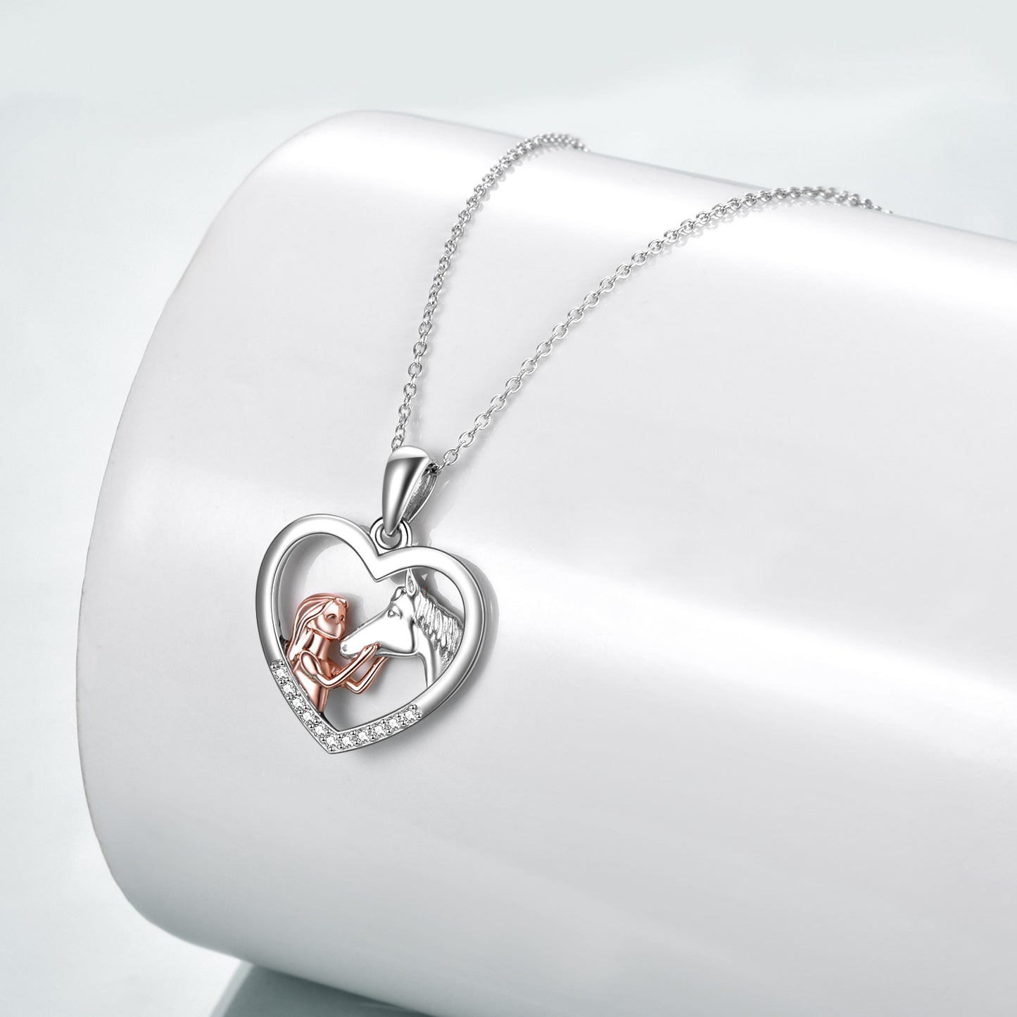 Girl and Horse Pendant Necklace 925 Sterling Silver