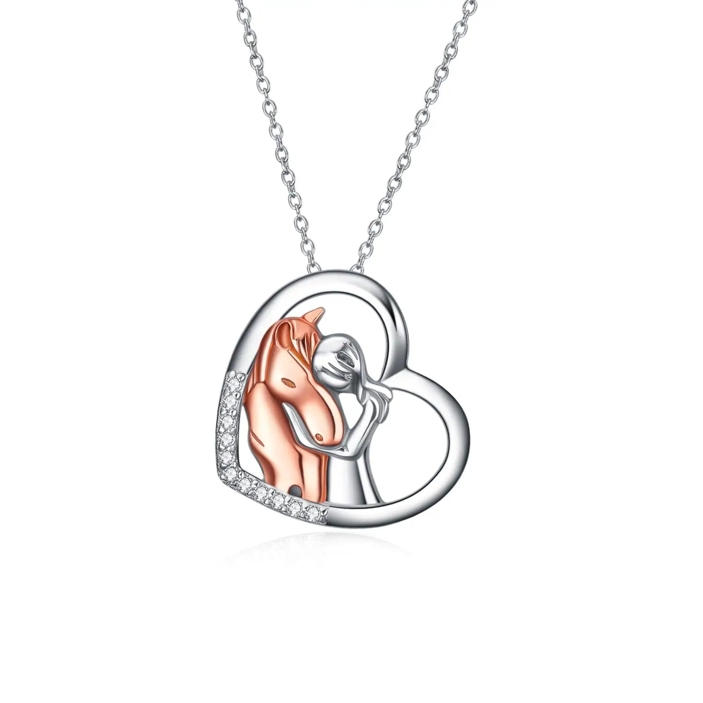 Horse Girls Embrace 925 Sterling Silver Horse Pendant Necklace