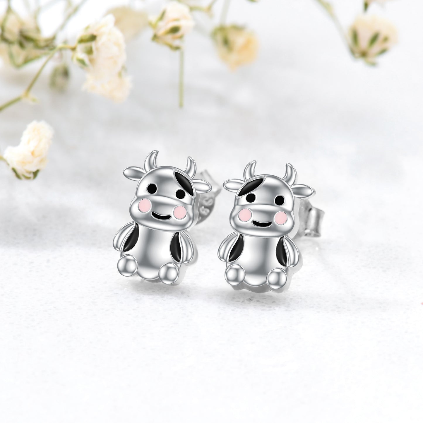 Cute Cow Earrings 925 Sterling Silver Stud Earrings