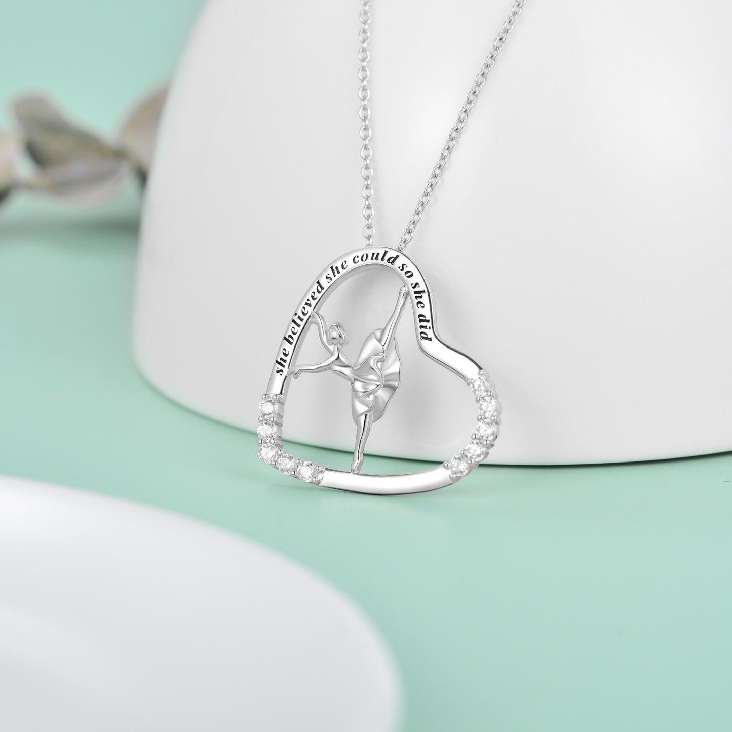 Ballerina Dancer Heart Ballet Dance Pendant Necklace 925 Sterling Silver