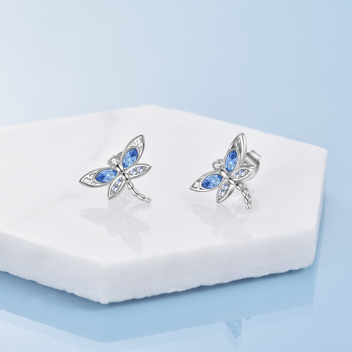 Crystal Dragonfly 925 Sterling Silver Stud Earrings