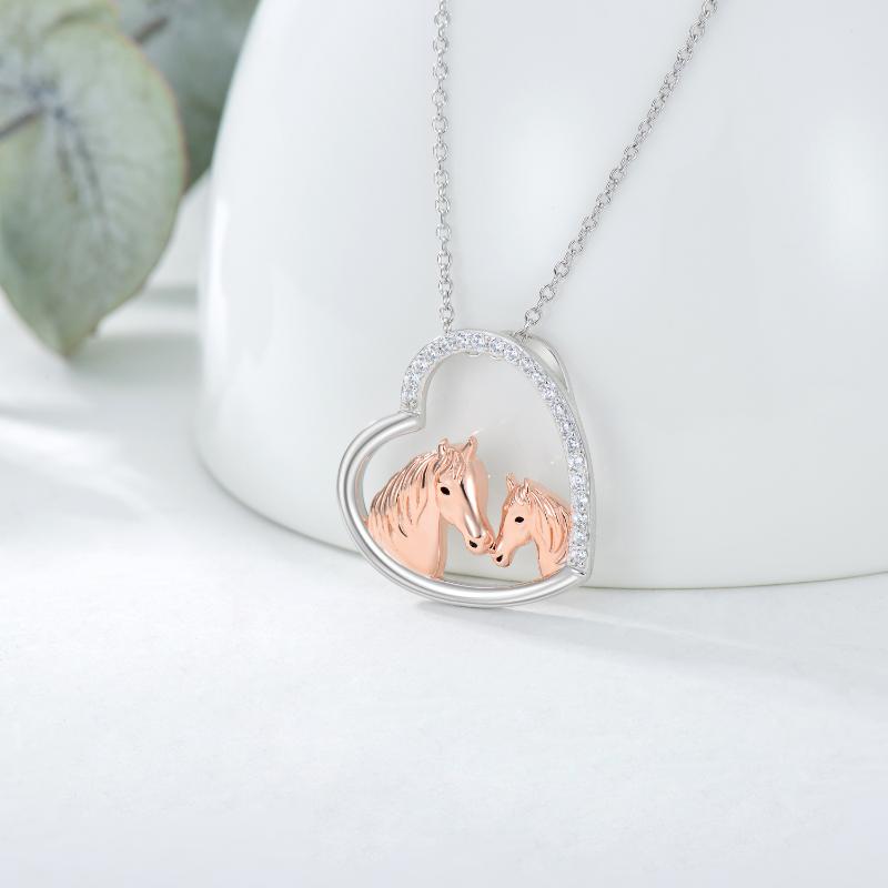 Mama and Baby Horse Heart Mother Daughter Necklace 925 Sterling Silver