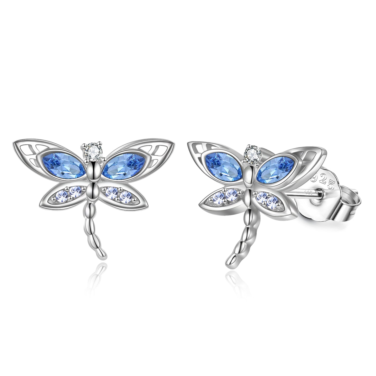 Crystal Dragonfly 925 Sterling Silver Stud Earrings