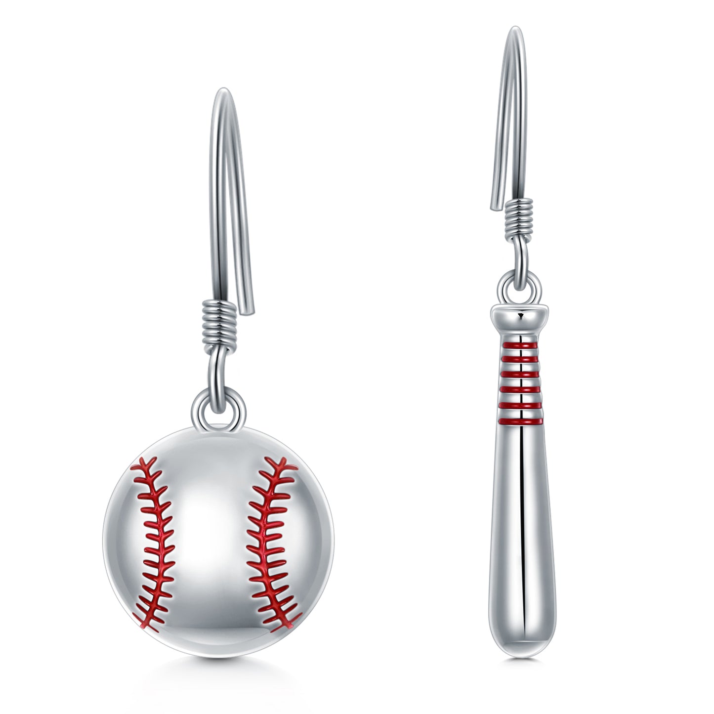 Baseball & Bat 925 Sterling Silver Earrings