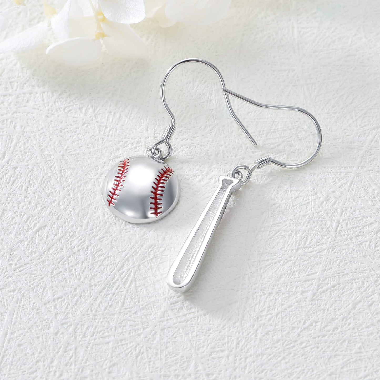 Baseball & Bat 925 Sterling Silver Earrings