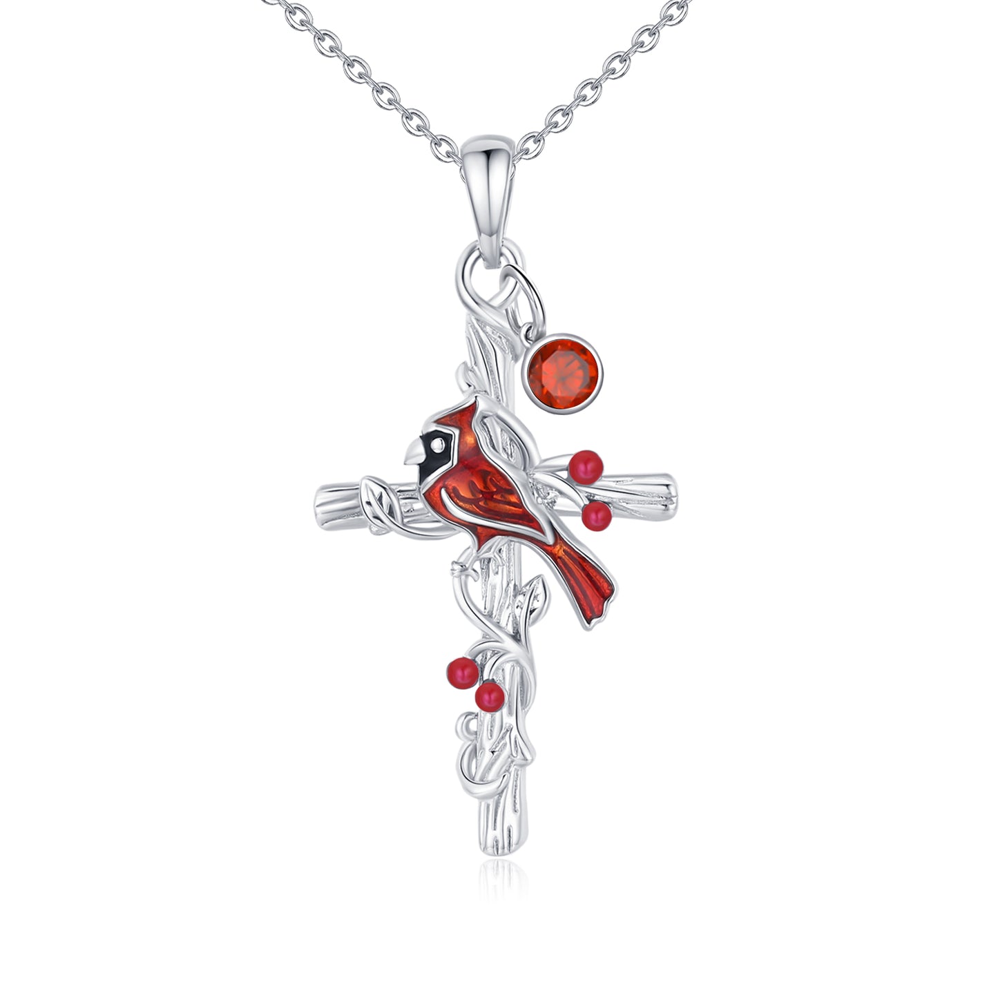 Cardinal Cross Birthstone Necklace 925 Sterling Silver