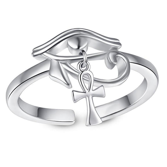 Eye of Horus Ankh Cross Protection Ring 925 Sterling Silver