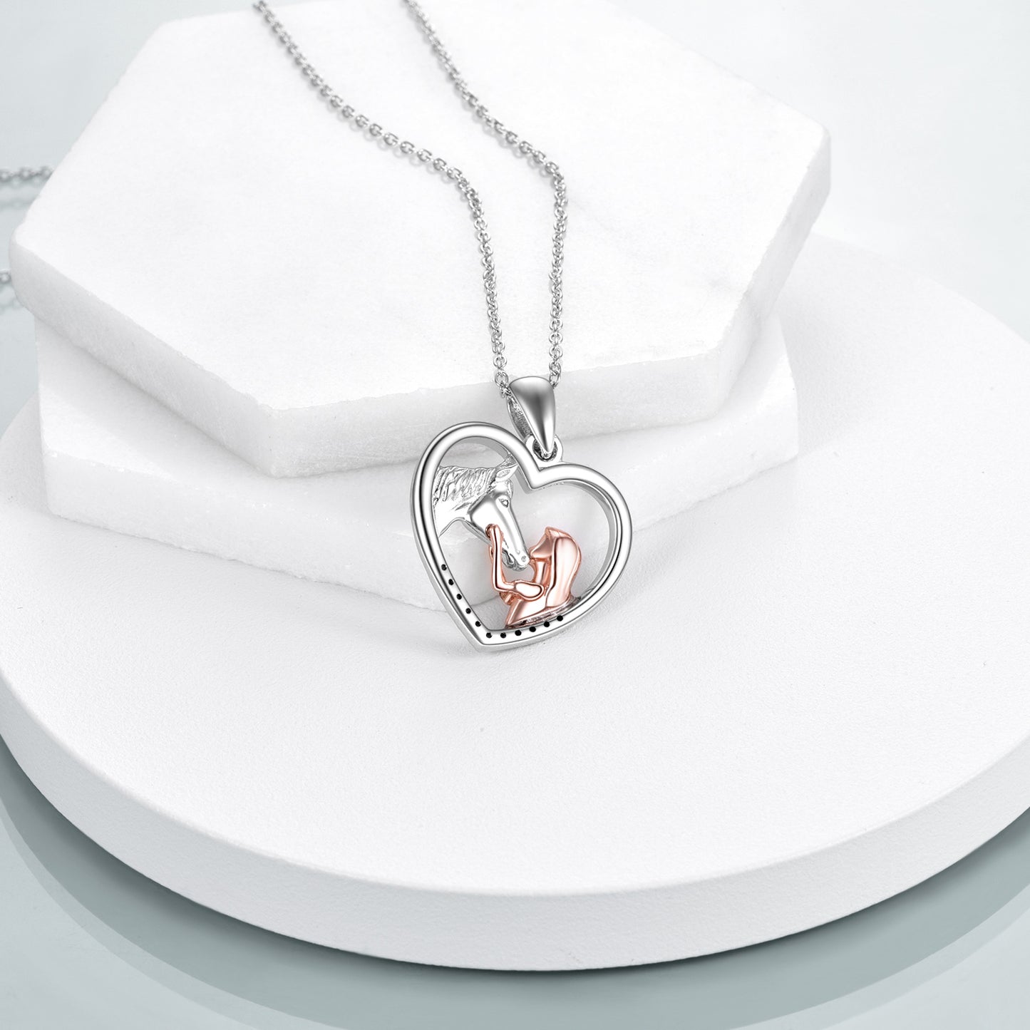 Girl and Horse Pendant Necklace 925 Sterling Silver