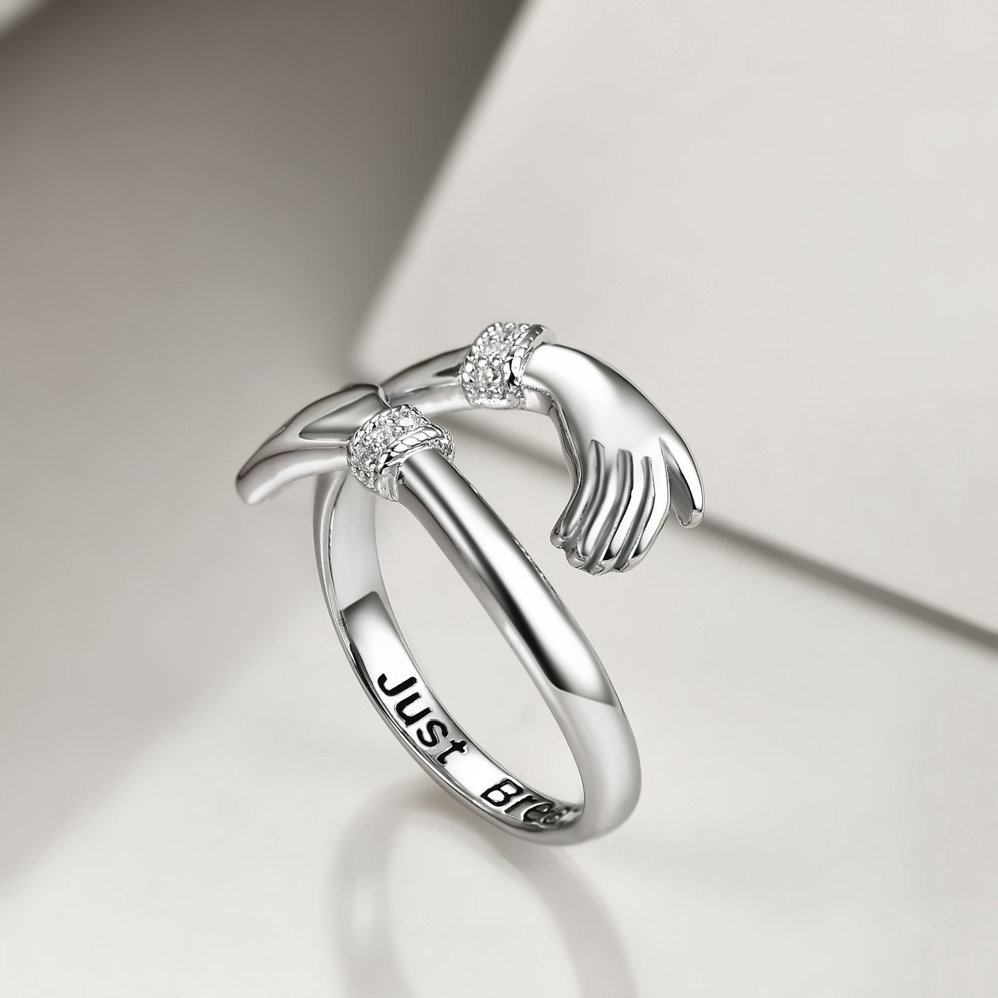 Just Breathe Hug Ring 925 Sterling Silver Adjustable Hand Ring