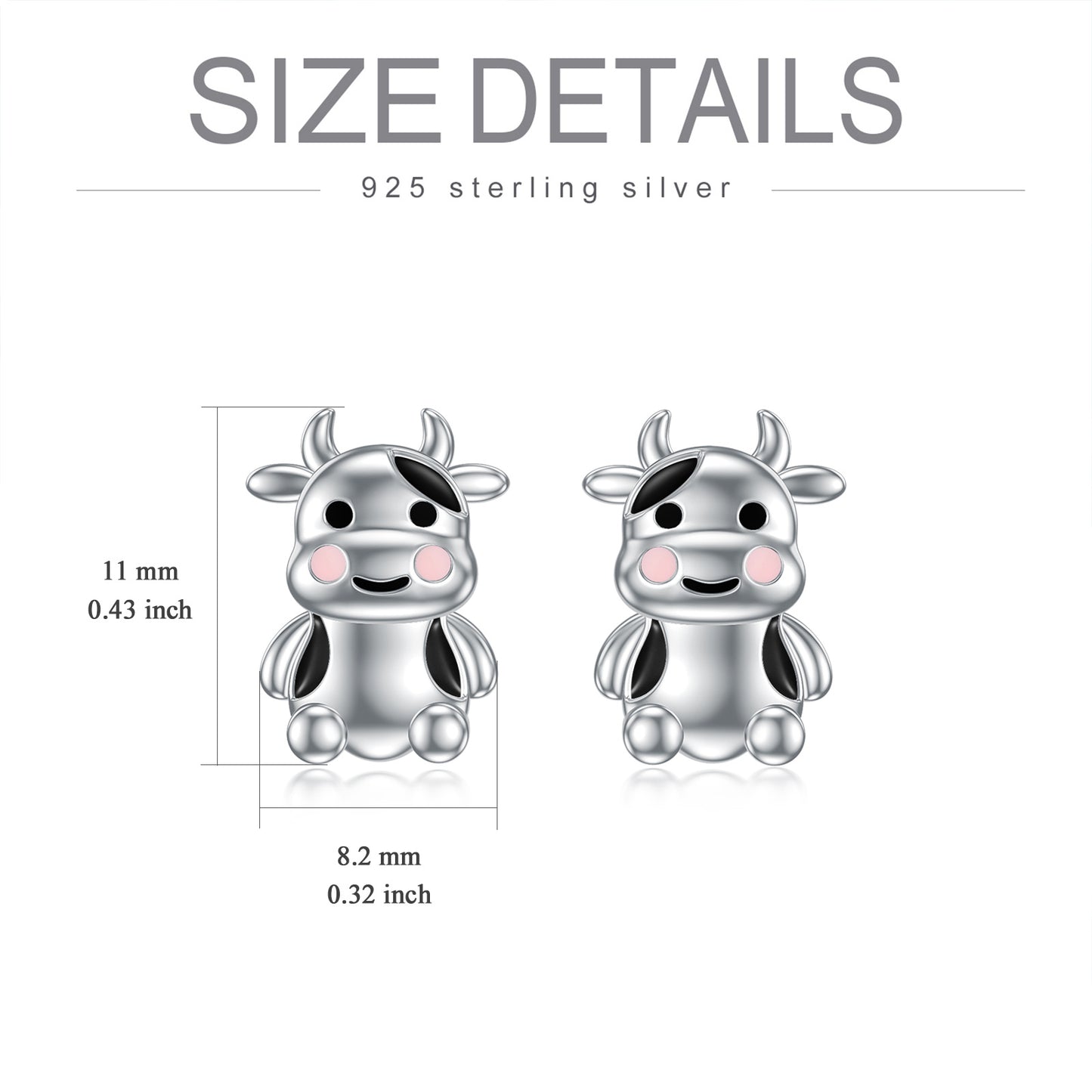 Cute Cow Earrings 925 Sterling Silver Stud Earrings