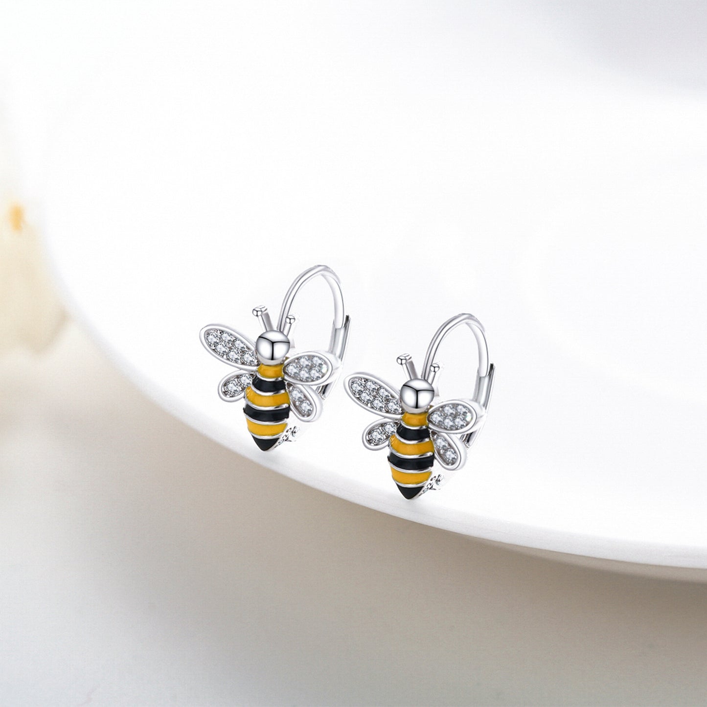 Bumblebee 925 Sterling Silver Huggie Hoop Earrings