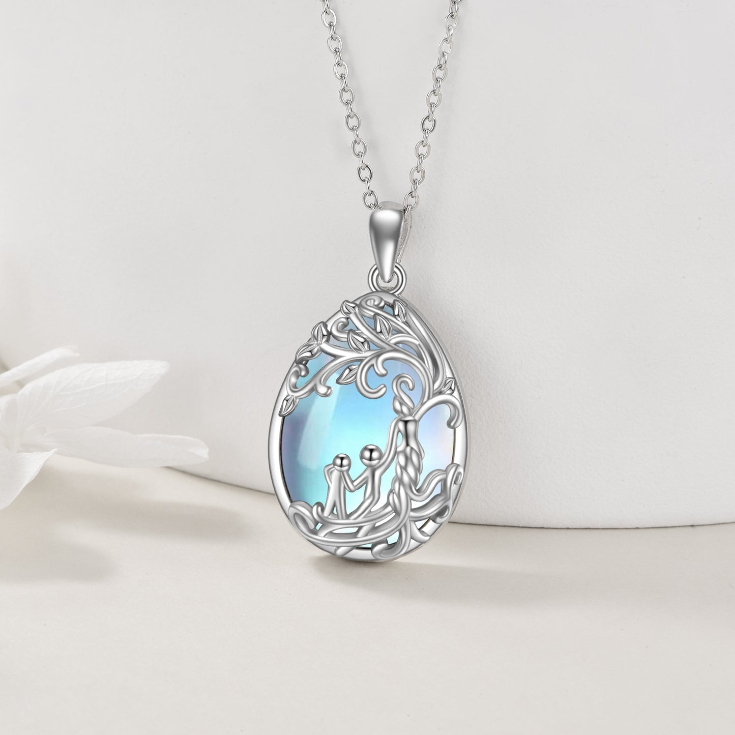 Moonstone Tree of Life Mother Necklace 925 Sterling Silver