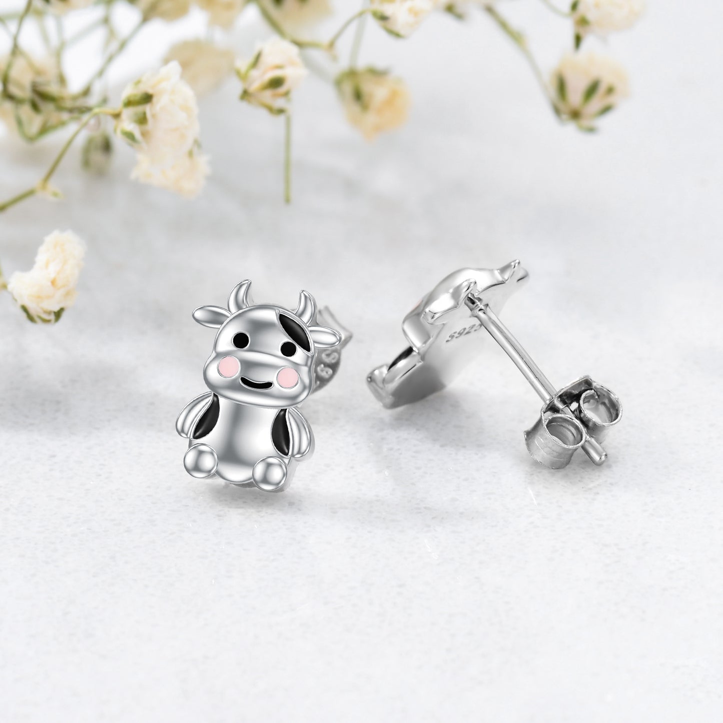 Cute Cow Earrings 925 Sterling Silver Stud Earrings