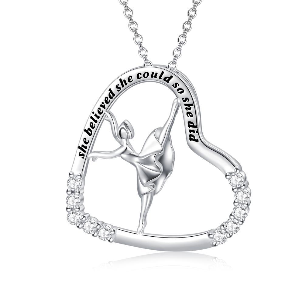 Ballerina Dancer Heart Ballet Dance Pendant Necklace 925 Sterling Silver