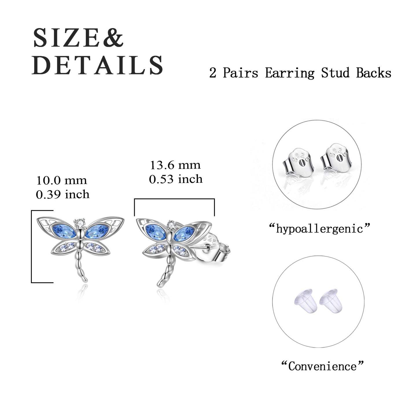 Crystal Dragonfly 925 Sterling Silver Stud Earrings