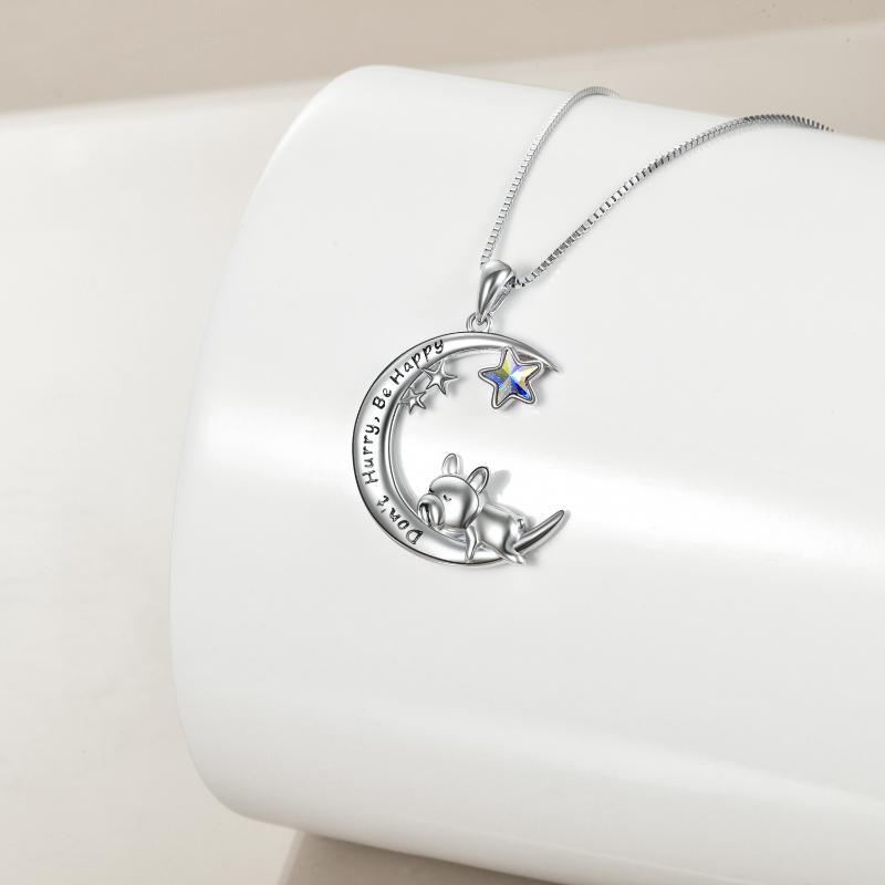 French Bulldog Napping on Crescent Moon 925 Sterling Silver Pendant Necklace