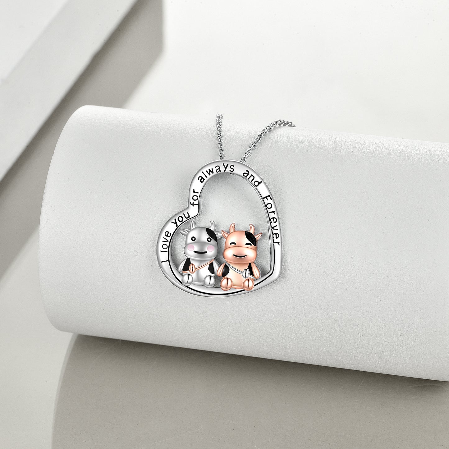 I Love You Always and Forever Cow Necklace 925 Sterling Silver