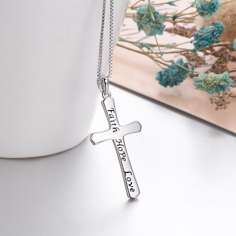 Sterling Silver Cross Pendant Faith Hope Love Necklace