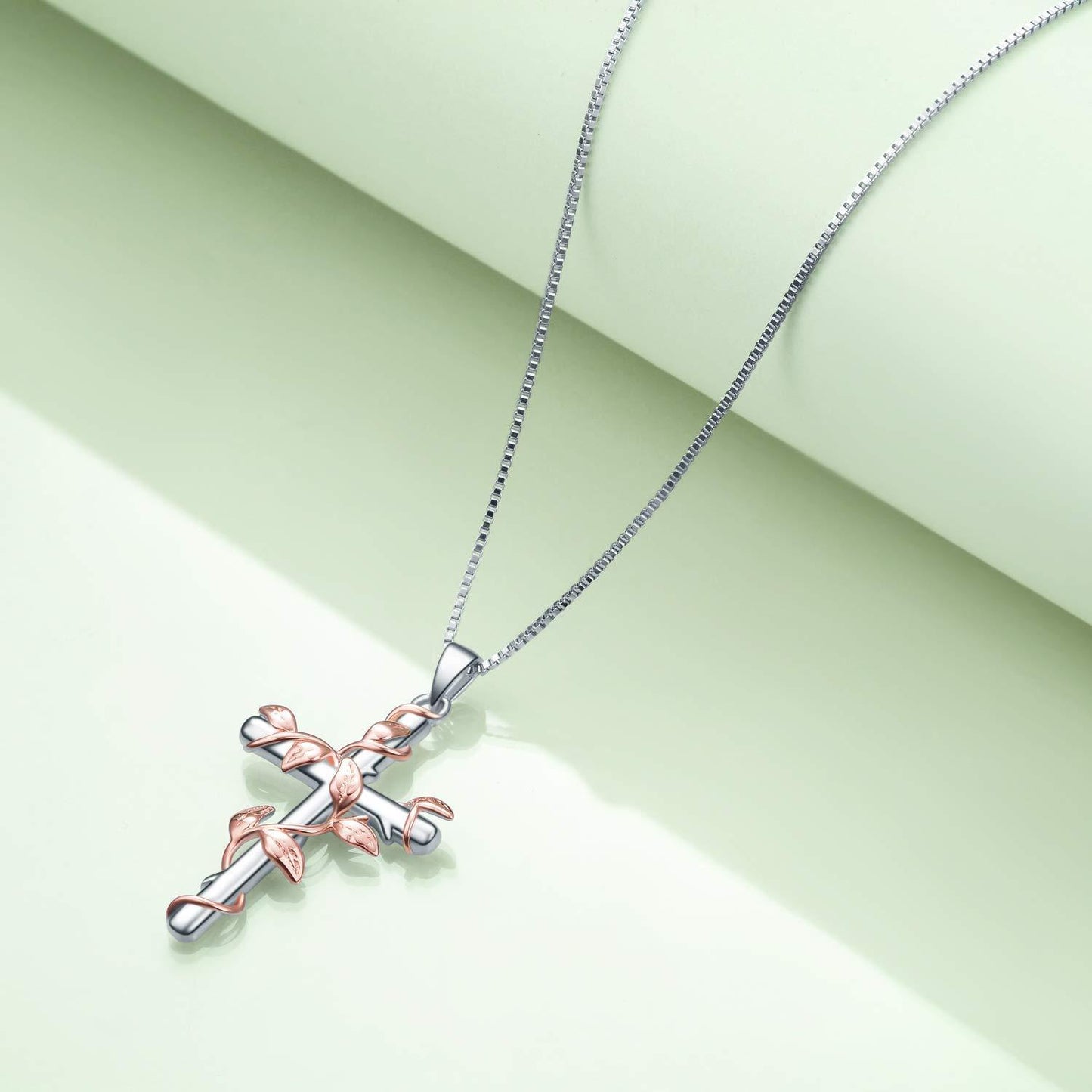 925 Sterling Silver Rose Flower Cross Pendant Necklace