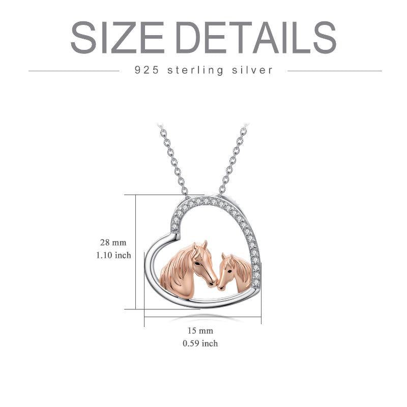 Mama and Baby Horse Heart Mother Daughter Necklace 925 Sterling Silver