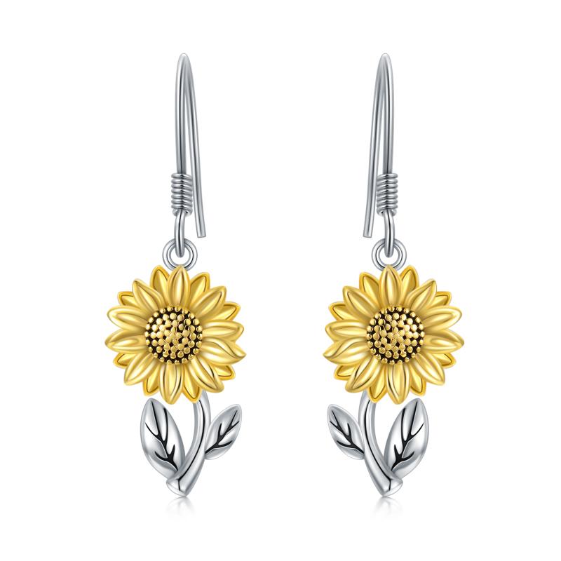 Sunflower Dangle Earrings 925 Sterling Silver