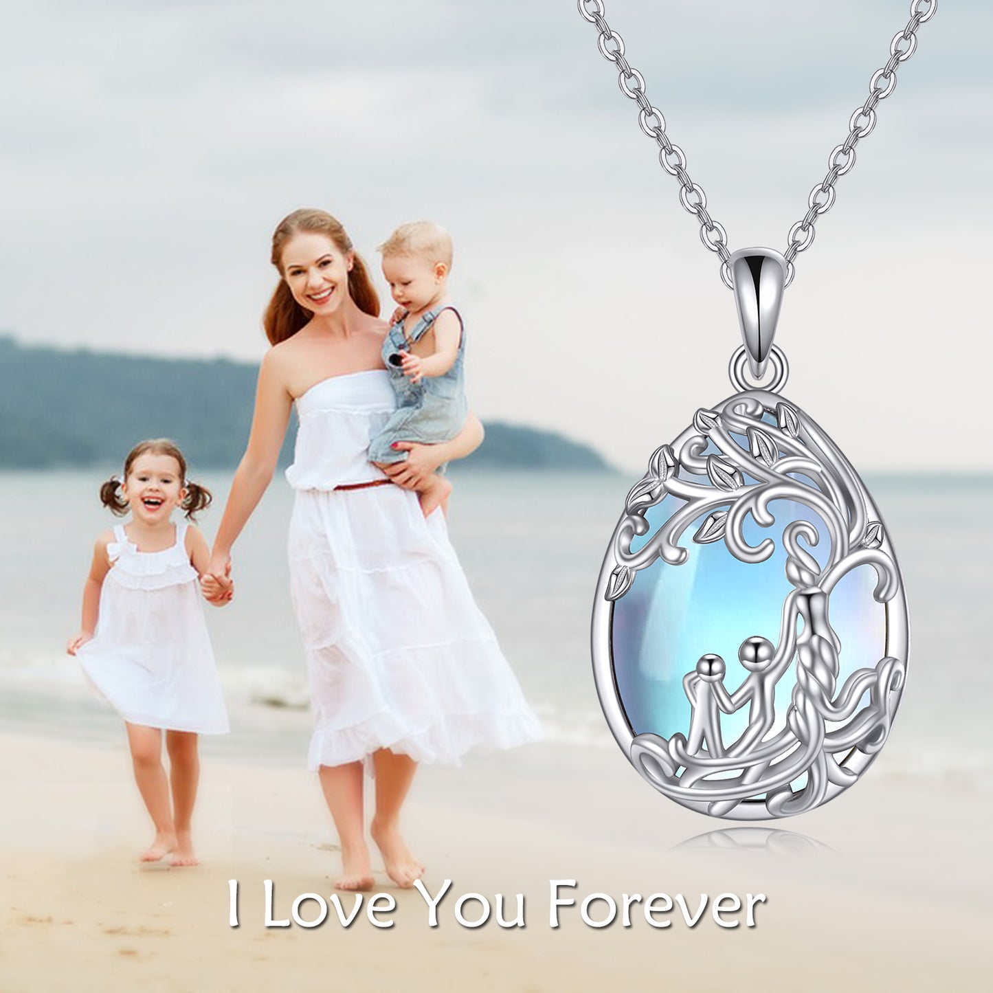 Moonstone Tree of Life Mother Necklace 925 Sterling Silver