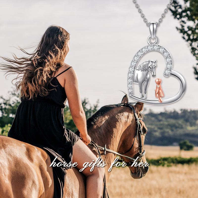 Horse and Girl Heart Pendant Necklace 925 Sterling Silver