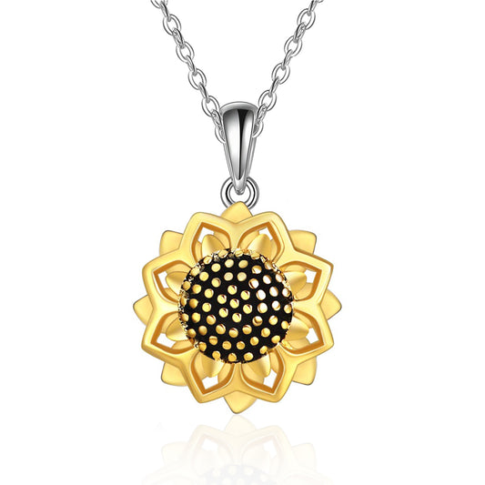 Gold Plated Sunflower You Are My Sunshine Necklace 925 Sterling Silver