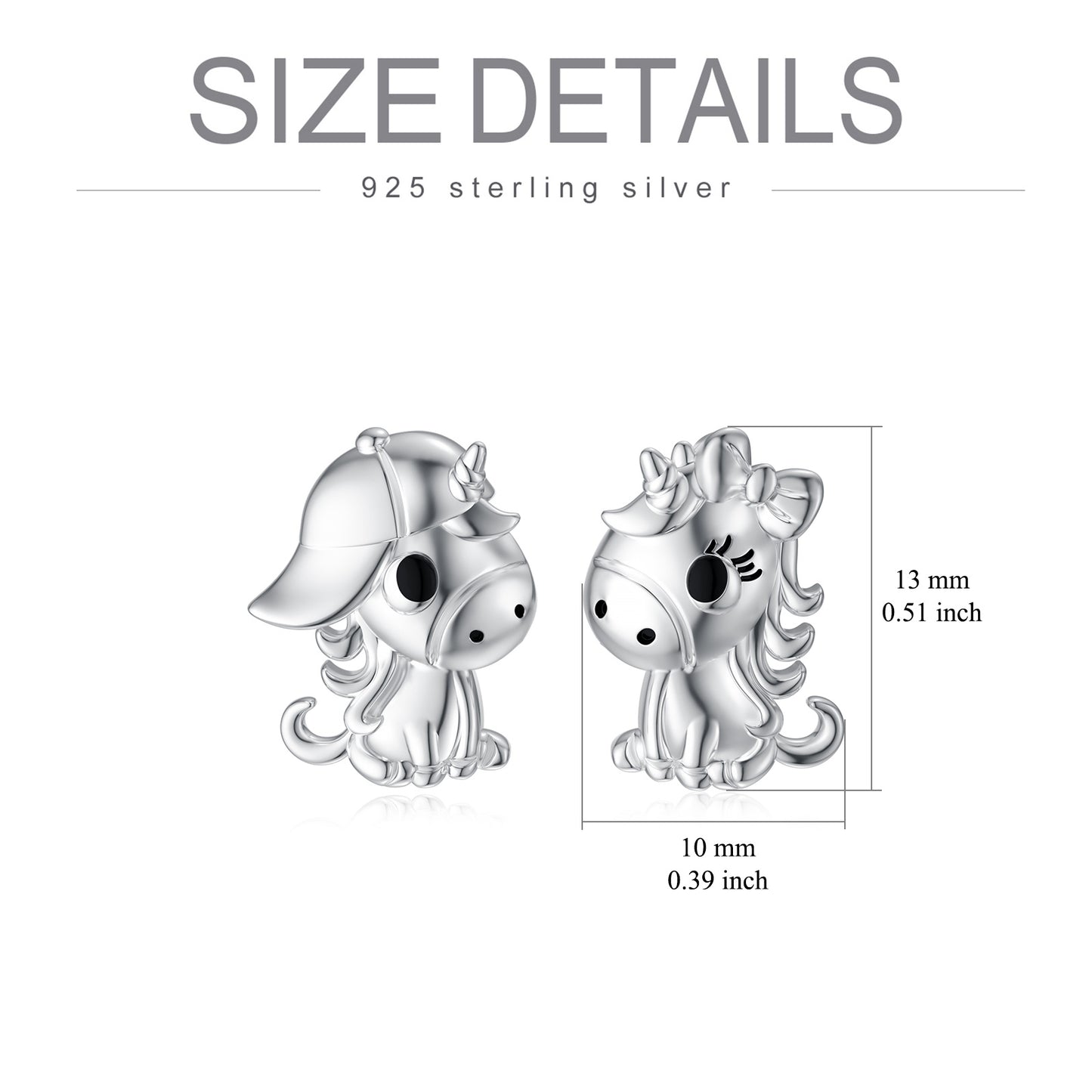 Cute Unicorn Earrings 925 Sterling Silver