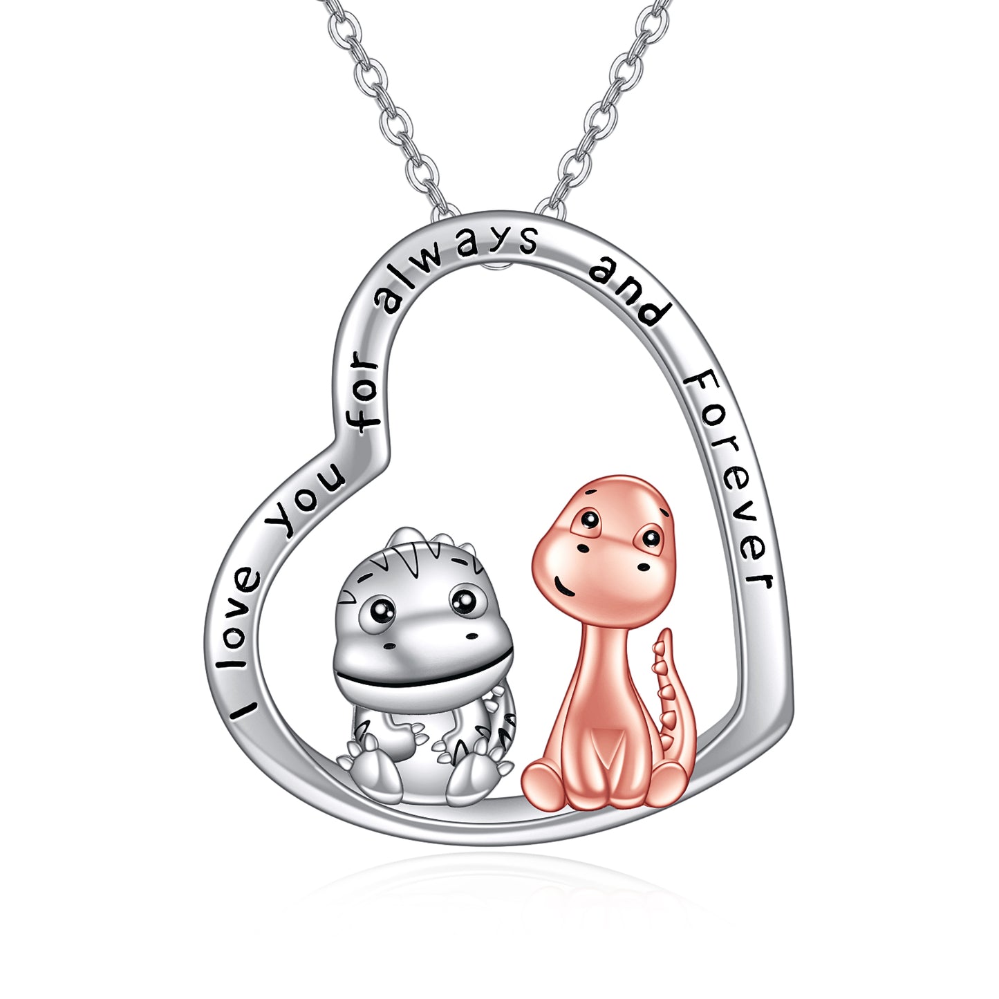 I Love You Always and Forever Dinosaur Pendant Necklace 925 Sterling Silver