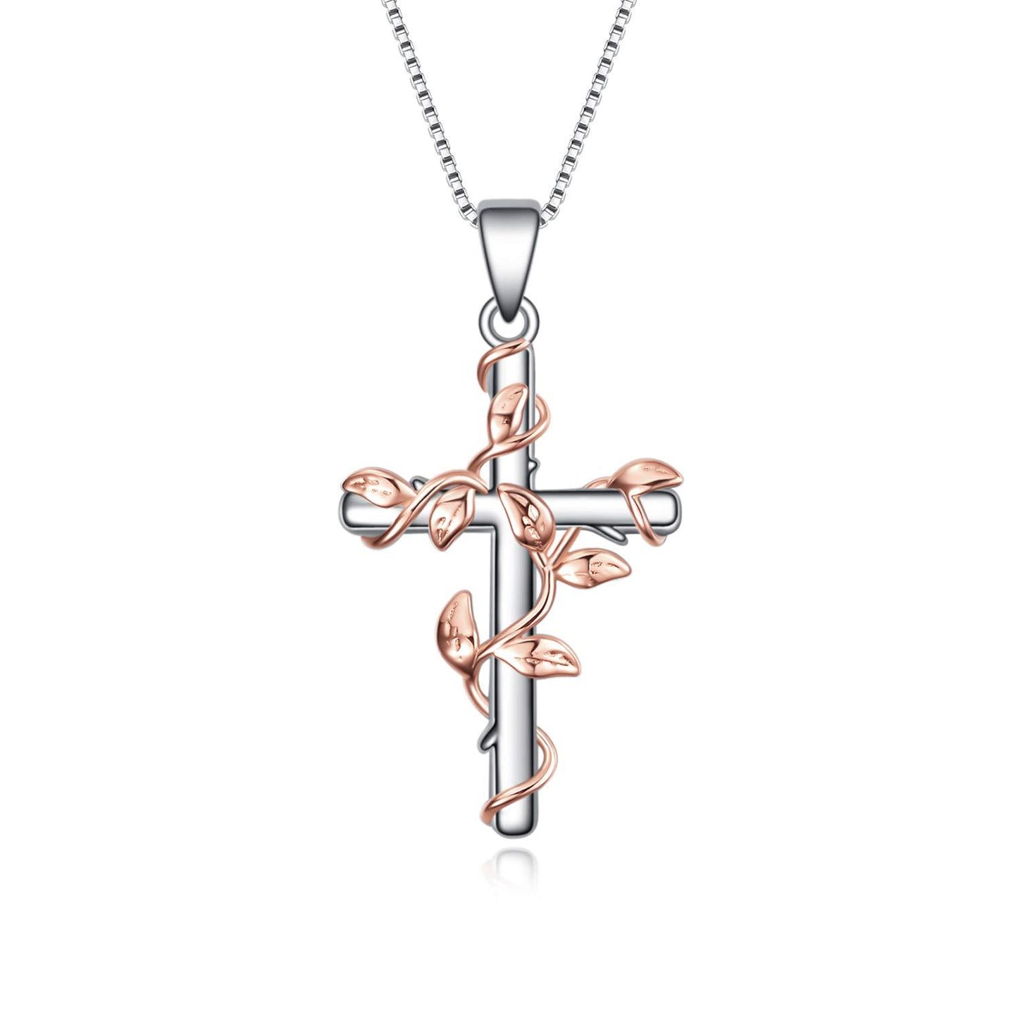 925 Sterling Silver Rose Flower Cross Pendant Necklace