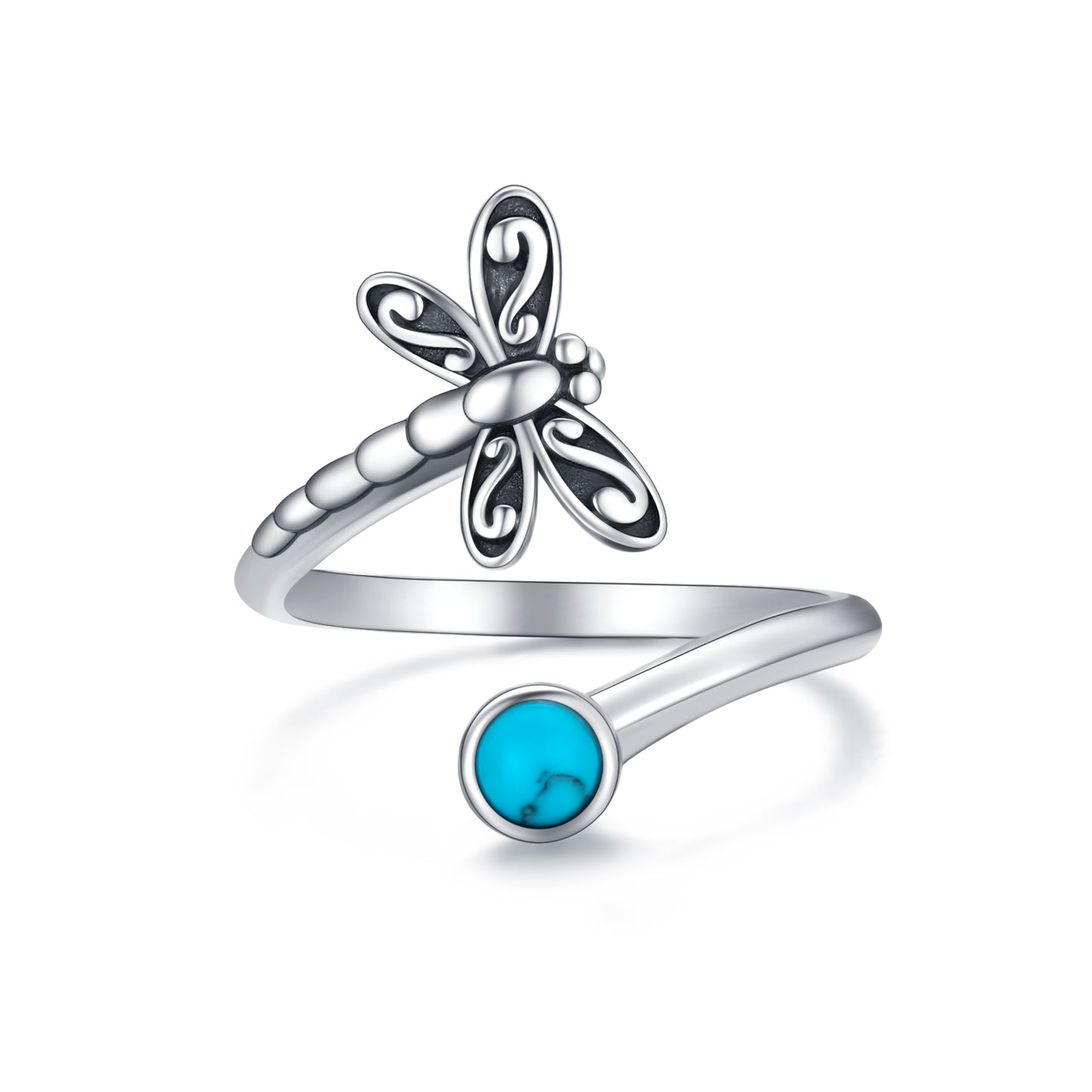 Dragonfly Turquoise Open Ring 925 Sterling Silver